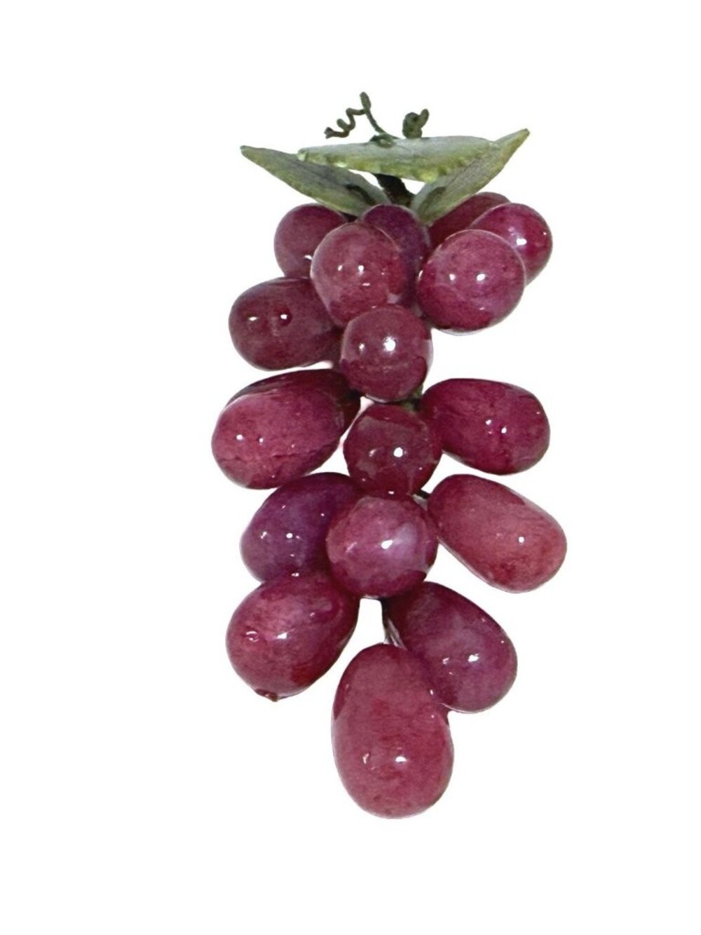 Vintage Purple Stone Grape Cluster Figurine With Green Leaf Accent